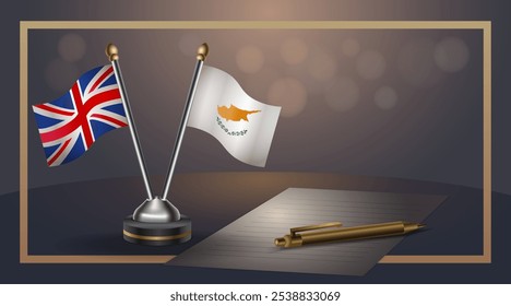 Small national flag of United Kingdom and Cyprus flag Relation, Template banner vector  Illustration