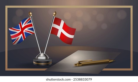 Small national flag of United Kingdom and Denmark flag Relation, Template banner vector  Illustration