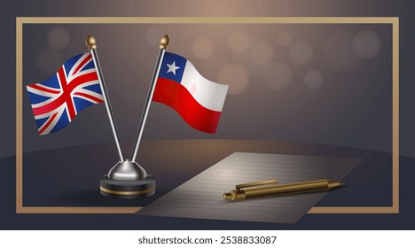 Small national flag of United Kingdom and Chile flag Relation, Template banner vector  Illustration