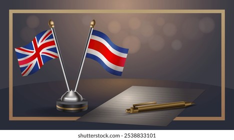 Pequeña bandera nacional del Reino Unido y Costa Rica Relación, Plantilla Anuncio Ilustración vectorial