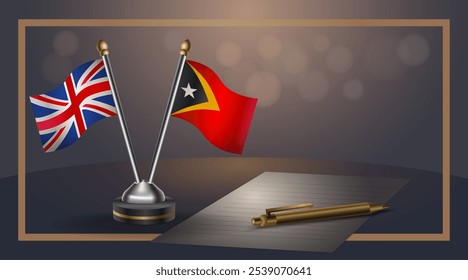 Small national flag of United Kingdom and East Timor flag Relation, Template banner vector  Illustration