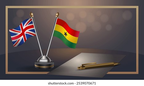 Small national flag of United Kingdom and Ghana flag Relation, Template banner vector  Illustration