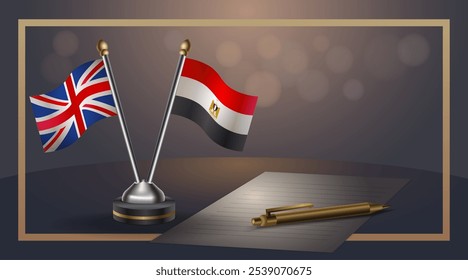 Small national flag of United Kingdom and EGYPT flag Relation, Template banner vector  Illustration