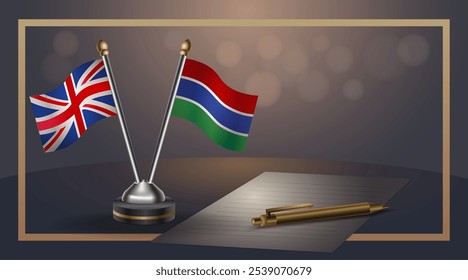 Small national flag of United Kingdom and Gambia flag Relation, Template banner vector  Illustration