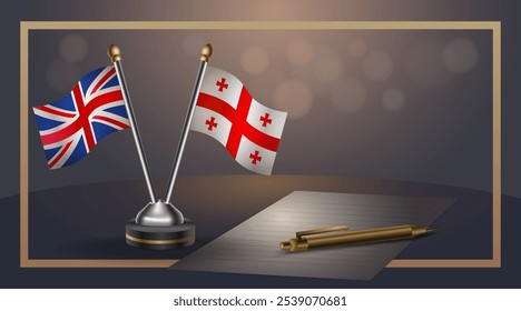 Small national flag of United Kingdom and Georgia Republic flag Relation, Template banner vector  Illustration