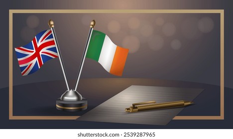 Pequeña bandera nacional del Reino Unido e Irlanda Relación, Ilustración vectorial del Anuncio de Plantilla