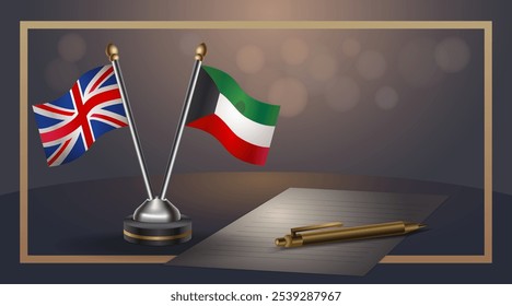 Small national flag of United Kingdom and Kuwait flag Relation, Template banner vector  Illustration