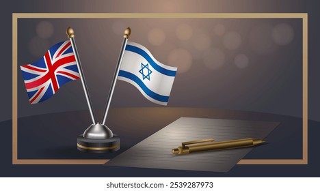 Small national flag of United Kingdom and Israel flag Relation, Template banner vector  Illustration