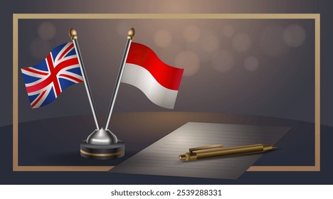 Small national flag of United Kingdom and Monaco flag Relation, Template banner vector  Illustration