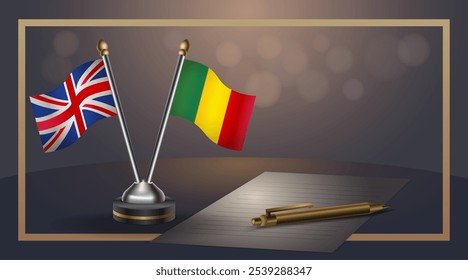 Pequena bandeira nacional do Reino Unido e Mali bandeira Relação, Modelo banner vetor Ilustração