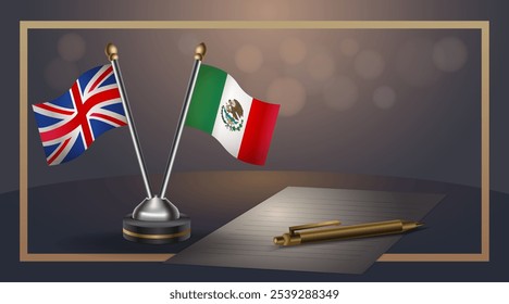 Small national flag of United Kingdom and Mexico flag Relation, Template banner vector  Illustration