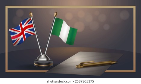 Small national flag of United Kingdom and Nigeria flag Relation, Template banner vector  Illustration