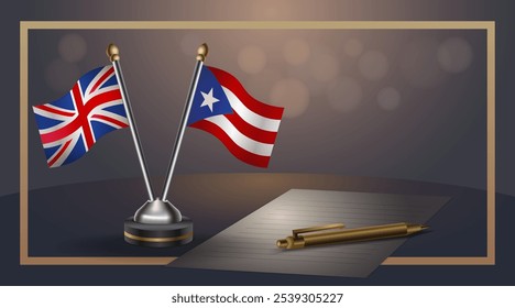 Pequeña bandera nacional del Reino Unido y Puerto Rico Relación, Plantilla Anuncio Ilustración vectorial