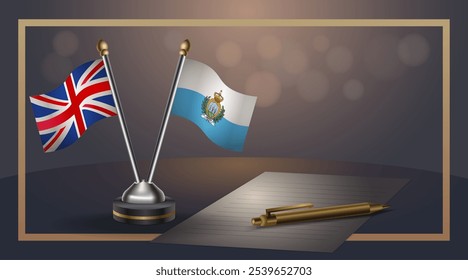 Small national flag of United Kingdom and San Marino flag Relation, Template banner vector  Illustration