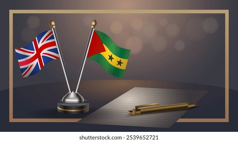 Small national flag of United Kingdom and Sao Tome and Principe flag Relation, Template banner vector  Illustration