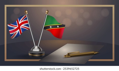 Pequeña bandera nacional del Reino Unido y ST. Kitts Nevis flag Relación, Plantilla Anuncio Ilustración vectorial