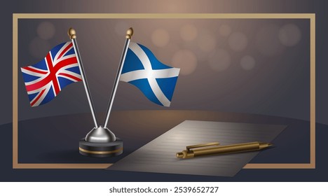 Small national flag of United Kingdom and Scotland flag Relation, Template banner vector  Illustration