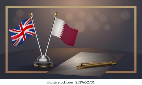 Small national flag of United Kingdom and Qatar flag Relation, Template banner vector  Illustration