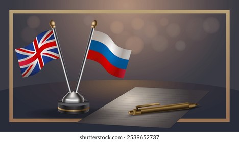 Small national flag of United Kingdom and Russian flag Relation, Template banner vector  Illustration