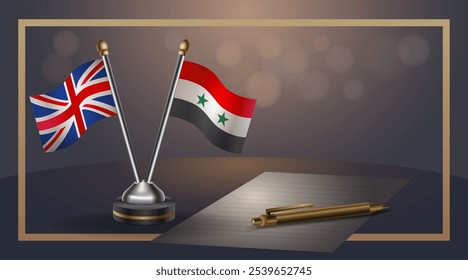 Small national flag of United Kingdom and Syria flag Relation, Template banner vector  Illustration