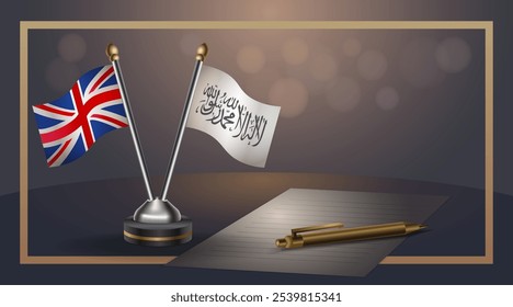 Small national flag of United Kingdom and Afghanistan flag Relation, Template banner vector  Illustration