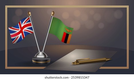 Small national flag of United Kingdom and Zambia flag Relation, Template banner vector  Illustration
