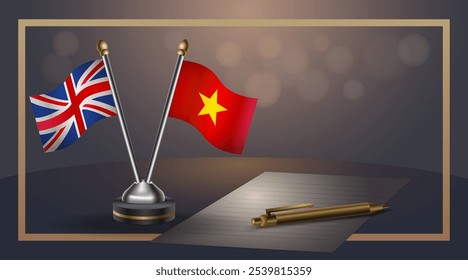 Small national flag of United Kingdom and Vietnam flag Relation, Template banner vector  Illustration