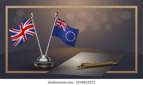 Small national flag of United Kingdom and Cook Islands flag Relation, Template banner vector  Illustration