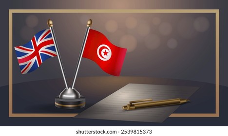 Small national flag of United Kingdom and Tunisia flag Relation, Template banner vector  Illustration