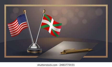 Small national flag of USA and Basque lands flag Relation, Template banner vector  Illustration
