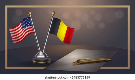 Small national flag of USA and Belgium flag Relation, Template banner vector  Illustration