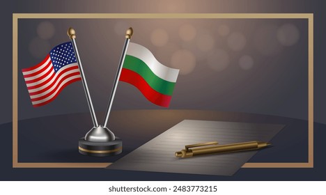 Small national flag of USA and Bulgaria flag Relation, Template banner vector  Illustration