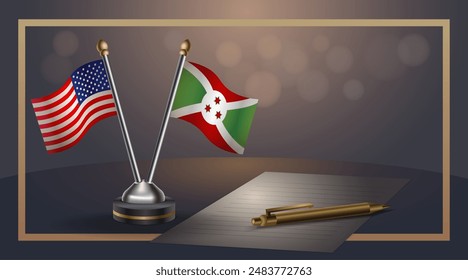 Small national flag of USA and Burundi flag Relation, Template banner vector  Illustration