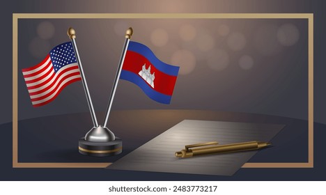 Small national flag of USA and Cambodia flag Relation, Template banner vector  Illustration