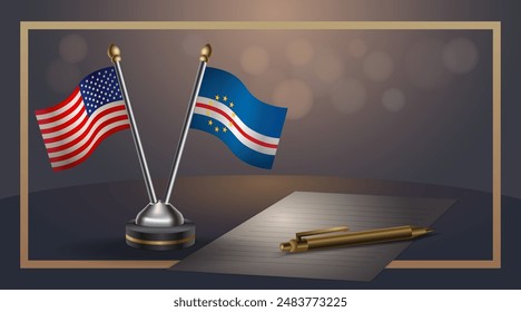 Small national flag of USA and Cape Verde flag Relation, Template banner vector  Illustration