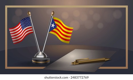 Small national flag of USA and Catalonia flag Relation, Template banner vector  Illustration