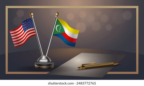 Small national flag of USA and Comoros flag Relation, Template banner vector  Illustration