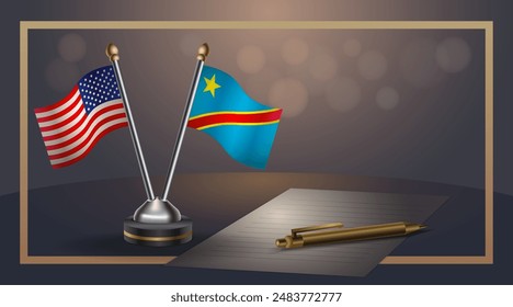 Small national flag of USA and Congo flag Relation, Template banner vector  Illustration