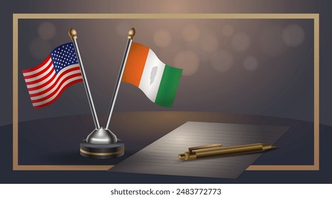 Small national flag of USA and Cote D'Ivoire flag Relation, Template banner vector  Illustration