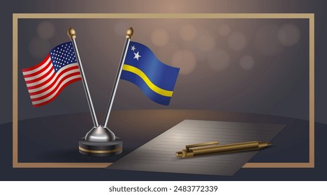 Small national flag of USA and Curacao flag Relation, Template banner vector  Illustration