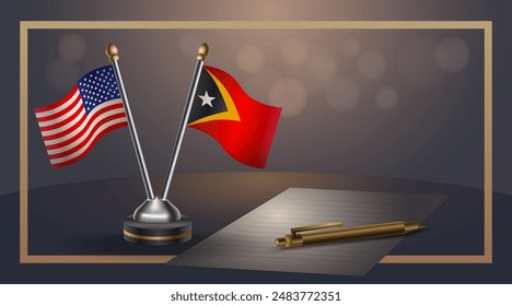 Small national flag of USA and  East Timor flag Relation, Template banner vector  Illustration