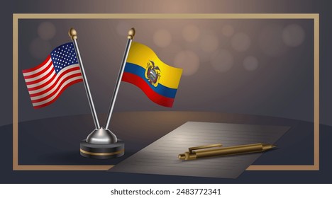 Small national flag of USA and Ecuador flag Relation, Template banner vector  Illustration