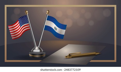 Small national flag of USA and El Salvador flag Relation, Template banner vector  Illustration