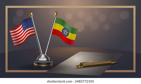 Small national flag of USA and Ethiopia flag Relation, Template banner vector  Illustration