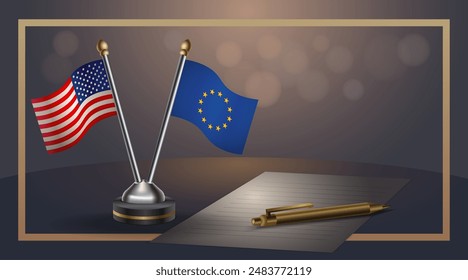 Small national flag of USA and European Union flag Relation, Template banner vector  Illustration