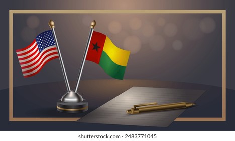 Small national flag of USA and Guinea Bissau flag Relation, Template banner vector  Illustration