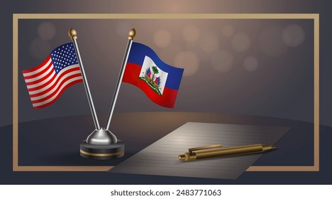 Small national flag of USA and Haiti flag Relation, Template banner vector  Illustration