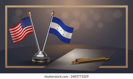Small national flag of USA and Honduras flag Relation, Template banner vector  Illustration