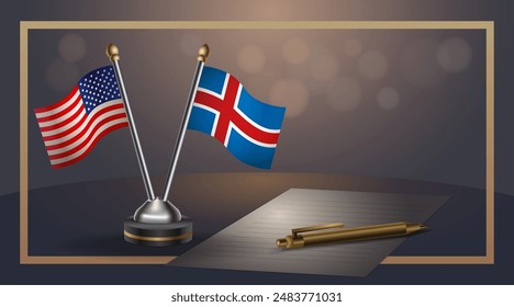 Small national flag of USA and Iceland flag Relation, Template banner vector  Illustration