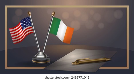 Small national flag of USA and Ireland flag Relation, Template banner vector  Illustration